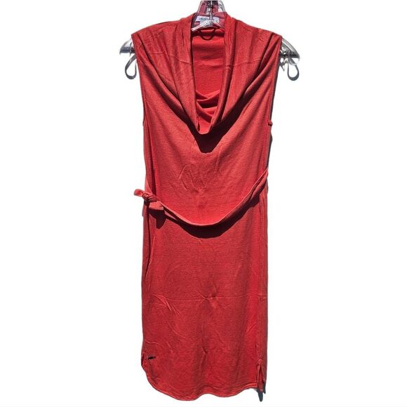 Lacoste Orange Red Sleeveless Cowl Neck Shift Dress Waist Tie Belt Size 34‎ / XS - Picture 1 of 9
